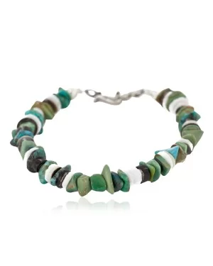 Certified Authentic Navajo .925 Sterling Silver Natural Turquoise and Graduated Melon Shell Native American Bracelet  1246-2
