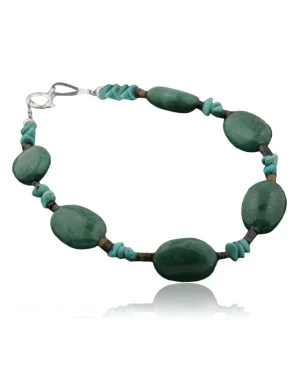 Certified Authentic Navajo .925 Sterling Silver Natural Turquoise and Green Quartz Native American Bracelet 390735157641