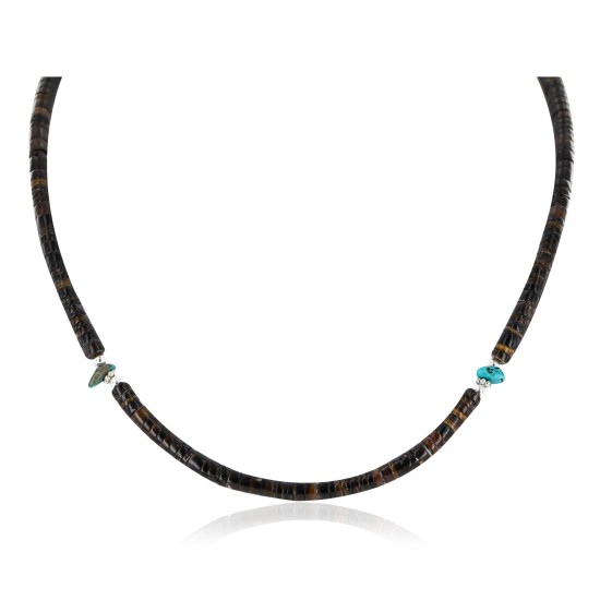 Certified Authentic Navajo .925 Sterling Silver Natural Turquoise and Heishi Native American Necklace 16043-3