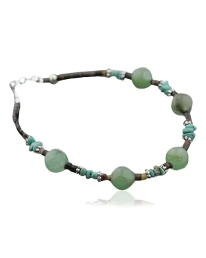 Certified Authentic Navajo .925 Sterling Silver Natural Turquoise and Jade Native American Bracelet 370972048048