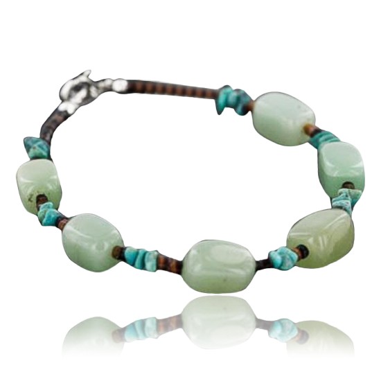 Certified Authentic Navajo .925 Sterling Silver Natural Turquoise and Jade Native American Bracelet 390738964526