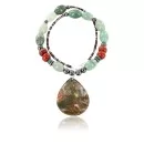 Certified Authentic Navajo .925 Sterling Silver Natural Turquoise and Jade Native American Necklace 15624-4