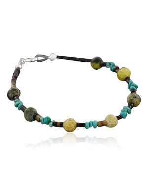 Certified Authentic Navajo .925 Sterling Silver Natural Turquoise and Jasper Native American Bracelet 390738045094