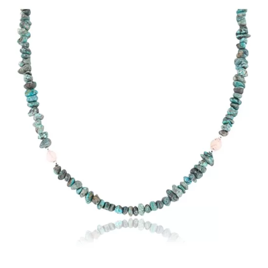 Certified Authentic Navajo .925 Sterling Silver Natural Turquoise and Jasper Native American Necklace 15851-39