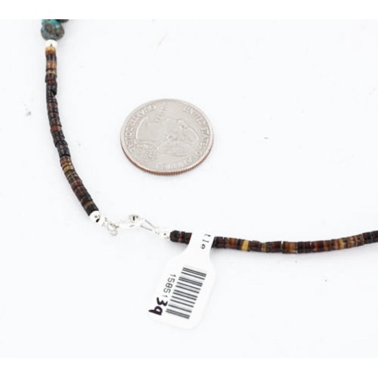 Certified Authentic Navajo .925 Sterling Silver Natural Turquoise and Jasper Native American Necklace 15851-39