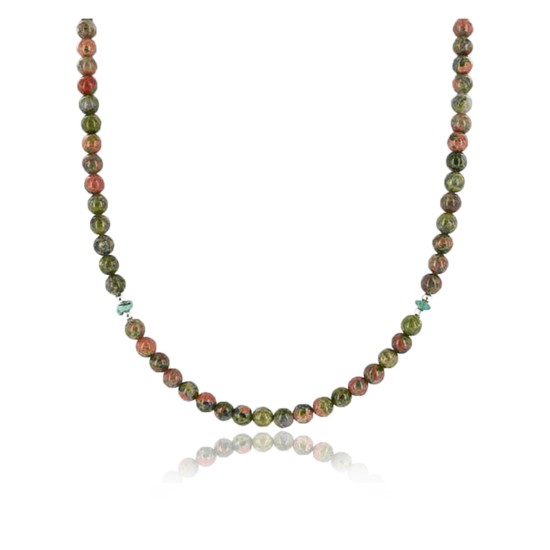Certified Authentic Navajo .925 Sterling Silver Natural Turquoise and Jasper Native American Necklace 15902-1 Certified Authentic Navajo .925 Sterling Silver Natural Turquoise and Jasper Native American Necklace 15902-1