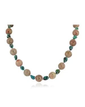 Certified Authentic Navajo .925 Sterling Silver Natural Turquoise and Jasper Native American Necklace 25102-1