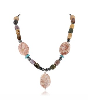 Certified Authentic Navajo .925 Sterling Silver Natural Turquoise and JASPER Native American Necklace 25205