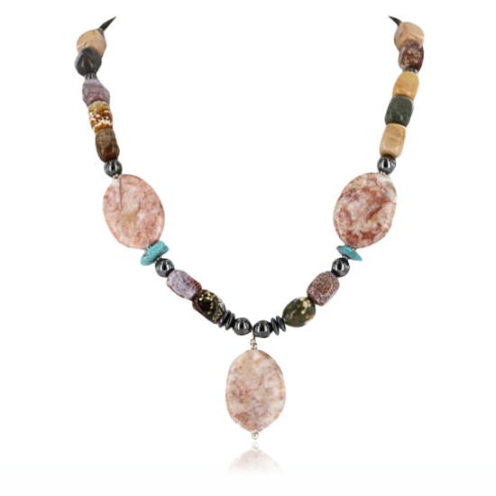 Certified Authentic Navajo .925 Sterling Silver Natural Turquoise and JASPER Native American Necklace 25205 Certified Authentic Navajo .925 Sterling Silver Natural Turquoise and JASPER Native American Necklace 25205