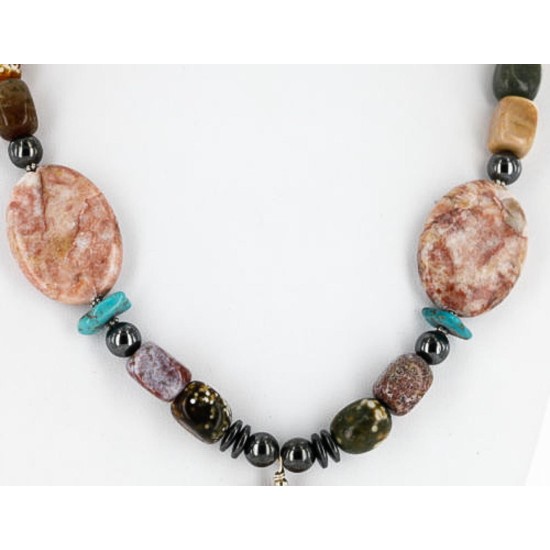 Certified Authentic Navajo .925 Sterling Silver Natural Turquoise and JASPER Native American Necklace 25205 Certified Authentic Navajo .925 Sterling Silver Natural Turquoise and JASPER Native American Necklace 25205