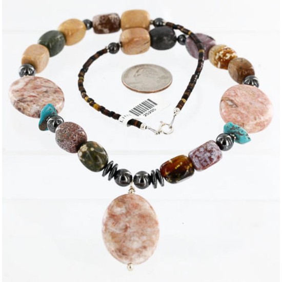 Certified Authentic Navajo .925 Sterling Silver Natural Turquoise and JASPER Native American Necklace 25205 Certified Authentic Navajo .925 Sterling Silver Natural Turquoise and JASPER Native American Necklace 25205