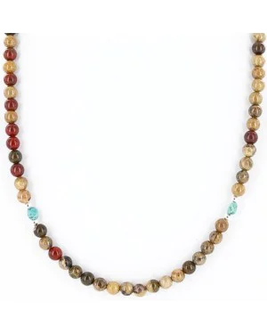 Certified Authentic Navajo .925 Sterling Silver Natural Turquoise and Jasper Native American Necklace 371046374949