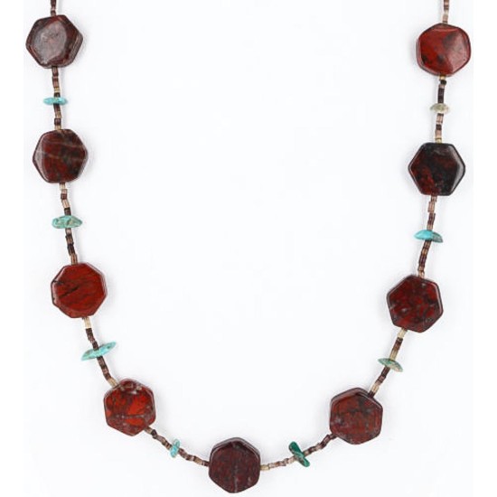 Certified Authentic Navajo .925 Sterling Silver Natural Turquoise and Jasper Native American Necklace 390805491108 Certified Authentic Navajo .925 Sterling Silver Natural Turquoise and Jasper Native American Necklace 390805491108