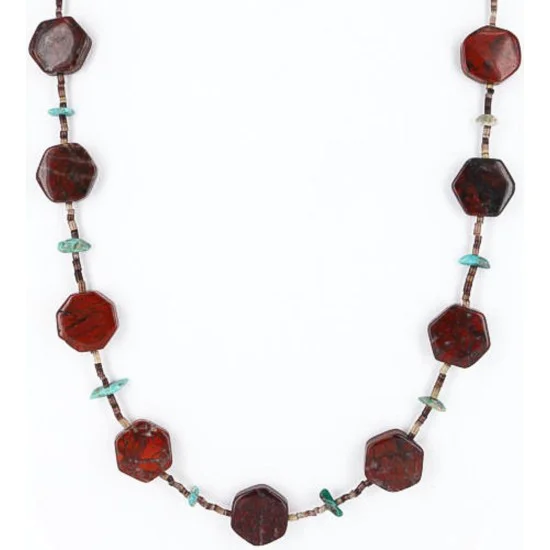 Certified Authentic Navajo .925 Sterling Silver Natural Turquoise and Jasper Native American Necklace 390805491108 Certified Authentic Navajo .925 Sterling Silver Natural Turquoise and Jasper Native American Necklace 390805491108