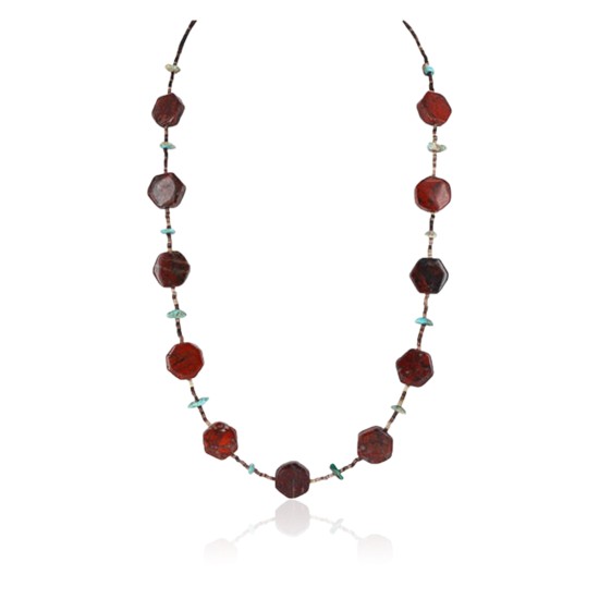 Certified Authentic Navajo .925 Sterling Silver Natural Turquoise and Jasper Native American Necklace 390805491108 Certified Authentic Navajo .925 Sterling Silver Natural Turquoise and Jasper Native American Necklace 390805491108