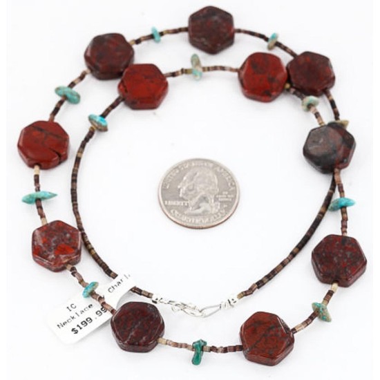 Certified Authentic Navajo .925 Sterling Silver Natural Turquoise and Jasper Native American Necklace 390805491108 Certified Authentic Navajo .925 Sterling Silver Natural Turquoise and Jasper Native American Necklace 390805491108