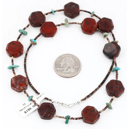 Certified Authentic Navajo .925 Sterling Silver Natural Turquoise and Jasper Native American Necklace 390805491108 Certified Authentic Navajo .925 Sterling Silver Natural Turquoise and Jasper Native American Necklace 390805491108