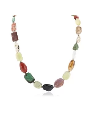 Certified Authentic Navajo .925 Sterling Silver Natural Turquoise and Multicolor Stones Native American Necklace 15343-32