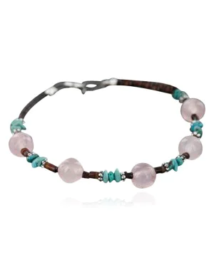 Certified Authentic Navajo .925 Sterling Silver Natural Turquoise and Native American Pink Quartz Bracelet 370976390475