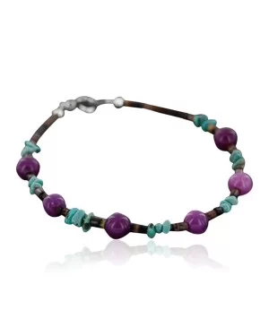 Certified Authentic Navajo .925 Sterling Silver Natural Turquoise and Purple Jade Native American Bracelet 370976448795