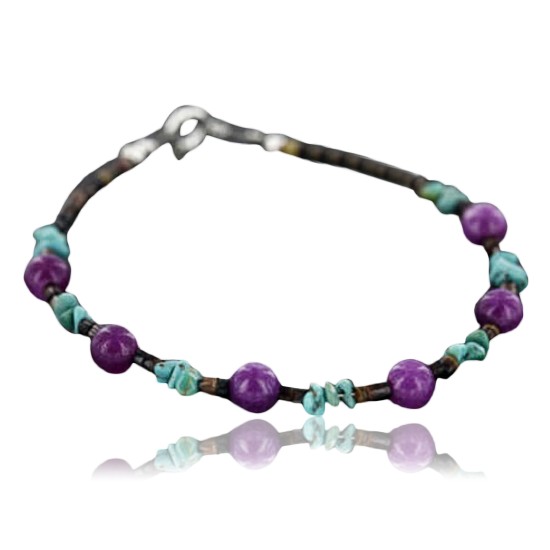 Certified Authentic Navajo .925 Sterling Silver Natural Turquoise and Purple Jade Native American Bracelet 370977334334