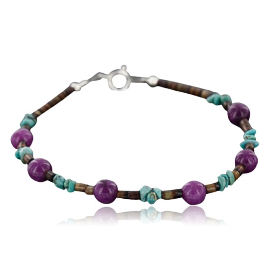 Certified Authentic Navajo .925 Sterling Silver Natural Turquoise and Purple Jade Native American Bracelet 390741726882