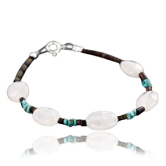 Certified Authentic Navajo .925 Sterling Silver Natural Turquoise and Quartz Native American Bracelet 370977456768