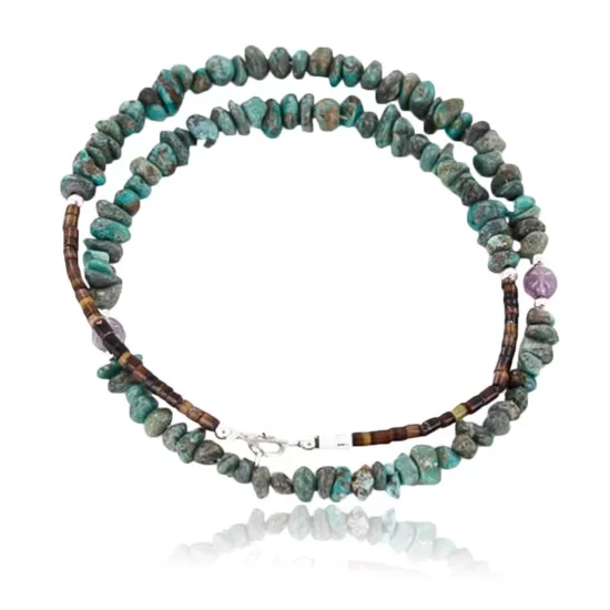 Certified Authentic Navajo .925 Sterling Silver Natural Turquoise and Quartz Native American Necklace 15851-23 Certified Authentic Navajo .925 Sterling Silver Natural Turquoise and Quartz Native American Necklace 15851-23