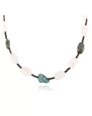 Certified Authentic Navajo .925 Sterling Silver Natural Turquoise and Quartz Native American Necklace 790104-121