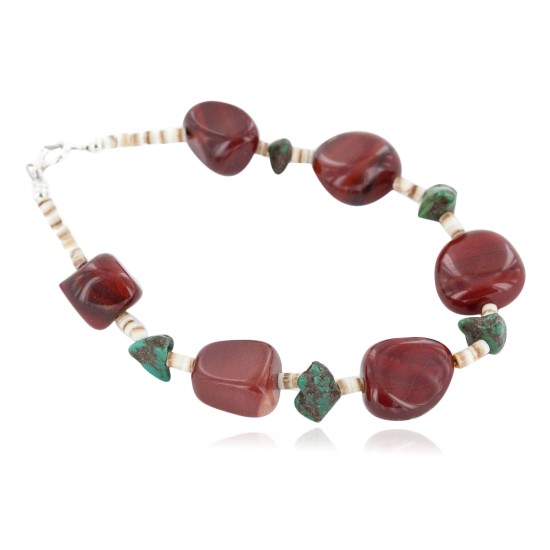 Certified Authentic Navajo .925 Sterling Silver Natural Turquoise and Red Jasper Native American Bracelet 13020-1 Certified Authentic Navajo .925 Sterling Silver Natural Turquoise and Red Jasper Native American Bracelet 13020-1