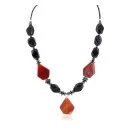 Certified Authentic Navajo .925 Sterling Silver Natural Turquoise Black Onyx Carnelian Hematite Native American Necklace 16092-9
