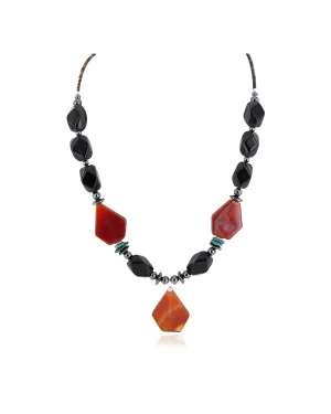 Certified Authentic Navajo .925 Sterling Silver Natural Turquoise Black Onyx Carnelian Hematite Native American Necklace 16092-9 Certified Authentic Navajo .925 Sterling Silver Natural Turquoise Black Onyx Carnelian Hematite Native American Necklace 16092-9