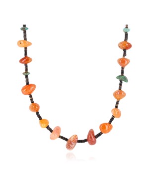 Certified Authentic Navajo .925 Sterling Silver Natural Turquoise Carnelian Native American Necklace 15888-2