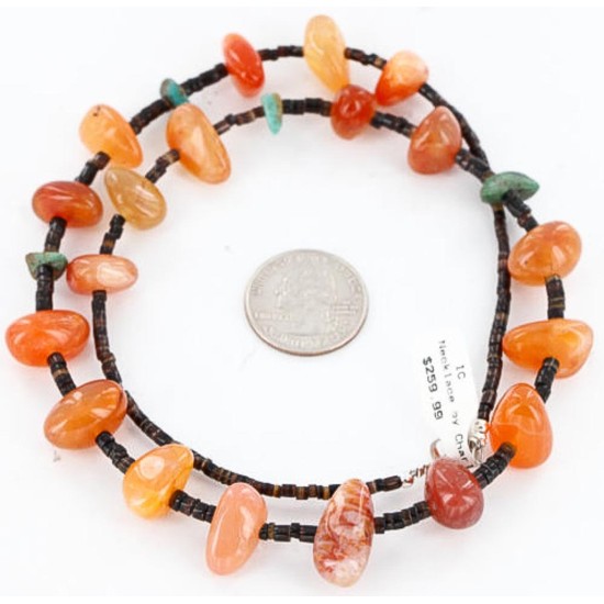 Certified Authentic Navajo .925 Sterling Silver Natural Turquoise Carnelian Native American Necklace 15888-2 Certified Authentic Navajo .925 Sterling Silver Natural Turquoise Carnelian Native American Necklace 15888-2