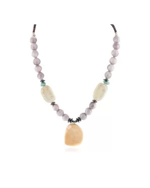 Certified Authentic Navajo .925 Sterling Silver Natural Turquoise Charoite Hematite Smoky Quartz Agate Native American Necklace 790105 Certified Authentic Navajo .925 Sterling Silver Natural Turquoise Charoite Hematite Smoky Quartz Agate Native American Necklace 790105