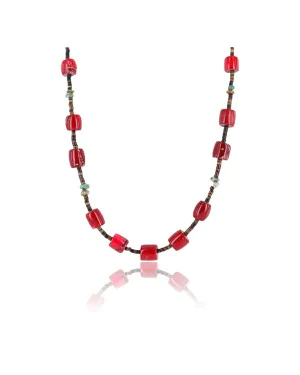 Certified Authentic Navajo .925 Sterling Silver Natural Turquoise CORAL 95 Native American Necklace 15755-95