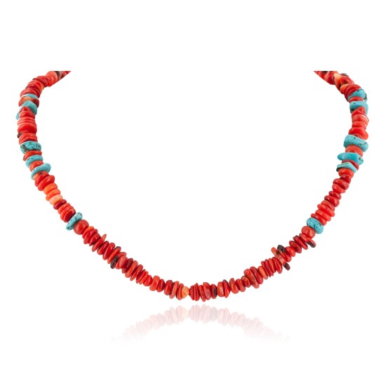 Certified Authentic Navajo .925 Sterling Silver Natural Turquoise Coral Chain Native American Necklace 10309 Certified Authentic Navajo .925 Sterling Silver Natural Turquoise Coral Chain Native American Necklace 10309