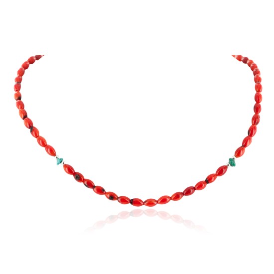 Certified Authentic Navajo .925 Sterling Silver Natural Turquoise Coral Chain Native American Necklace 17029