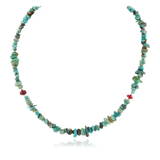 Certified Authentic Navajo .925 Sterling Silver Natural Turquoise Coral Chain Native American Necklace 25289-1