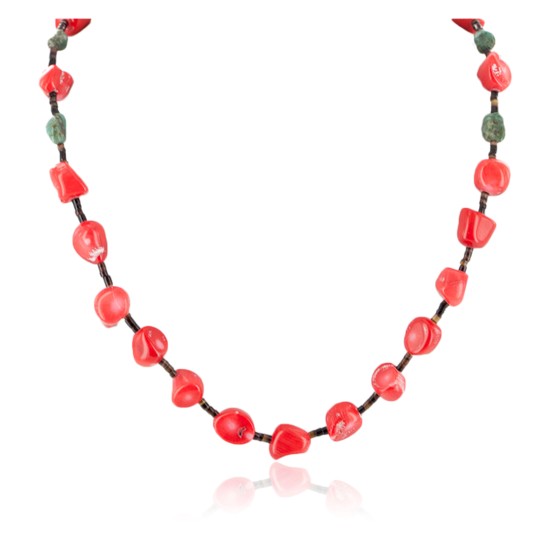 Certified Authentic Navajo .925 Sterling Silver Natural Turquoise Coral Heishi Native American Necklace 25229-3