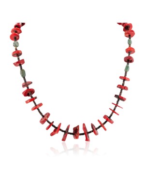 Certified Authentic Navajo .925 Sterling Silver Natural Turquoise Coral Heishi Native American Necklace 25235-4