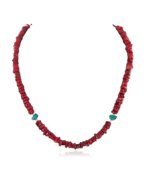 Certified Authentic Navajo .925 Sterling Silver Natural Turquoise Coral Heishi Native American Necklace 750219-10
