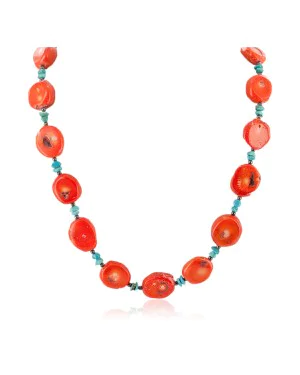 Certified Authentic Navajo .925 Sterling Silver Natural Turquoise Coral Hematite Native American Necklace 25210