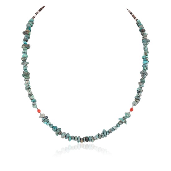 Certified Authentic Navajo .925 Sterling Silver Natural Turquoise Coral Native American Necklace 15771-28