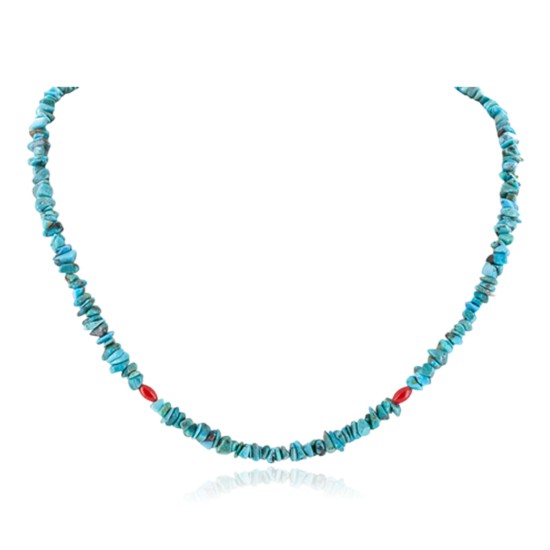 Certified Authentic Navajo .925 Sterling Silver Natural Turquoise Coral Native American Necklace 15771-81