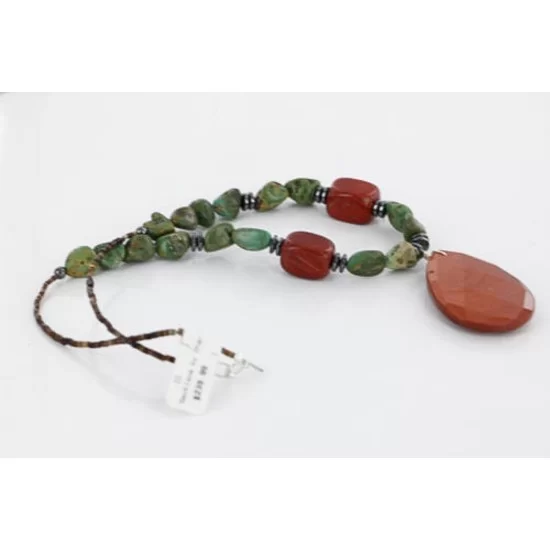 Certified Authentic Navajo .925 Sterling Silver Natural Turquoise Gold Stone Native American Necklace 15810-40
