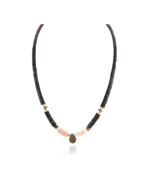 Certified Authentic Navajo .925 Sterling Silver Natural Turquoise Graduated Heishi and Spiny Oyster Native American Necklace 17081-6 Certified Authentic Navajo .925 Sterling Silver Natural Turquoise Graduated Heishi and Spiny Oyster Native American Necklace 17081-6