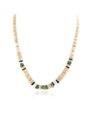 Certified Authentic Navajo .925 Sterling Silver Natural Turquoise Graduated Melon Shell and Heishi Native American Necklace 15845-8 Certified Authentic Navajo .925 Sterling Silver Natural Turquoise Graduated Melon Shell and Heishi Native American Necklace 15845-8