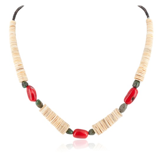 Certified Authentic Navajo .925 Sterling Silver Natural Turquoise Graduated Melon Shell Coral Native American Necklace 25228-1 Certified Authentic Navajo .925 Sterling Silver Natural Turquoise Graduated Melon Shell Coral Native American Necklace 25228-1