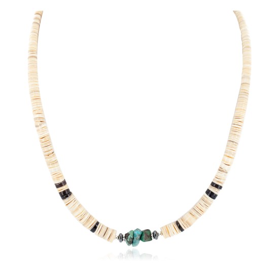 Certified Authentic Navajo .925 Sterling Silver Natural Turquoise Graduated Melon Shell Hematite Native American Necklace 14905-3 Certified Authentic Navajo .925 Sterling Silver Natural Turquoise Graduated Melon Shell Hematite Native American Necklace 14905-3